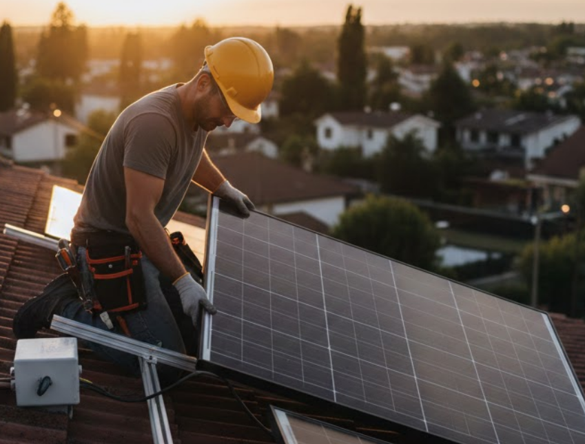 Installation de panneaux solaires sur un toit